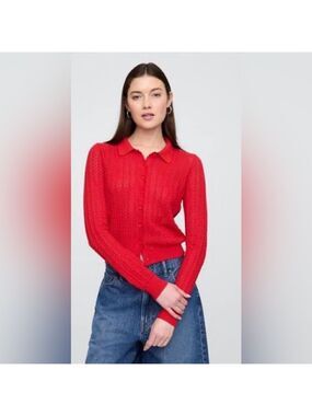 Gap Open-Stitched Cottagecore Pointelle Knit Cardigan Sweater NWOT XS Romantic